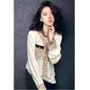 Women Office Lady Blouses Crepe Spring Long Sleeved Two Chest pockets Patchwork Tweed Celebrity Style Blouse Shirt 210421