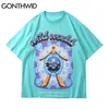 Tees Gömlek Harajuku Streetwear Erkekler Yaz Gezegen Karikatür Ayı Baskı Kısa Kollu T-Shirt Hip Hop Rahat Gevşek Tops 210602