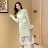 Casual Dresses 2021 The Winter Women Knitting Lace Dress Korean Fashion Elegant Long Sleeve O-Neck Ladies Party Sexy Maxi Clothes