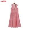 Tangada Letnie Kobiety Czerwone Kwiaty Drukuj Długa Długa Długa Peter Pan Collar Damska Sundress 6Z103 210609