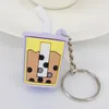 Porte-clés en caoutchouc souple PVC, matériau Imitation tasse de thé au lait, porte-clés en métal pendentif jouets petits cadeaux unisexe