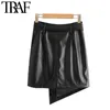 Traf Women Fashion met riem faux leer asymmetrische mini rok vintage hoge taille zijkant ritssluiting vrouwelijke rokken mujer 210415