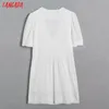 Zomer vrouwen borduurwerk wit katoen v-hals korte mouw dames mini-jurk vestidos 6h16 210416
