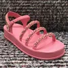 Sandales de haute qualité pour femmes, chaussures d'été à semelles épaisses avec chaîne, chaussures plates à bout rond