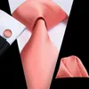 Hi-Tie Silk Mens Ślubny Krawat Peach Pink Solid Prezent Nectie Dla Mężczyzn Mody Design Hanky ​​Cufflink Set Business Party