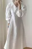 Korobov coreano chic minimalismo elegante solapa diseño de línea abierta es cintura delgada gran swing vestido de manga de soplo 210430