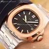 2022 5711 A21j Automatic Mens Watch Two Tone Rose Gold Black Textured Dial Stick Markers Stainless Steel Bracelet 9 Styles Watches Puretime01 E25E5