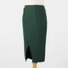 Зеленый карандаш юбка женщина элегантная высокая талия фронт сплит bodycon офисные дамы тонкий пакет бедра старинные midi 210603