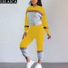Joggingpakken voor vrouwen ColorBlock Casual Hoodie Sweatshirtlong Broek Plus Size Outfits Streetwear Fashion Brei Two Piece Set 210520