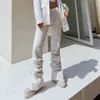 Białe spodnie flary sztruksu dla kobiet wysoki talia casual ruched luźne proste spodnie kobieta moda odzież 210521