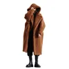テディベアコート女性のための冬の服ブラックベルトウールコートフード付き長いパーカー女性暖かい特大のジャケットの毛皮のコート211110