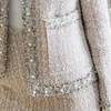 Haute Qualité Automne Hiver Vintage Tweed Deux Pièces Ensemble Femmes Mode Fringe Perles Veste Manteau Mini Jupe Tenues 210514