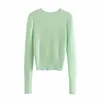 Casual Woman V Neck Diamant Knapp Strikkad Cardigan Spring Fashion Ladies Light Green Soft Knitwear Grils Sweet Sweaters 210515