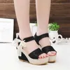 Lace Shoes Gladiator Women 2021 Summer Sweet Flowers Buckle Open Toe Wedge Sandals Floral high-heeled Shoes Platform Sandals Y0721