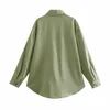 Toppies Groene Katoenen Shirt Jas Button Down Losse Jas Dames Lange Mouwen Zakken Streetwear 211014