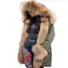 Grande collo di pelliccia di procione reale cappotto di pelliccia naturale reale giacca invernale lunga donna fodera di pelliccia di procione parka con cappuccio 210916