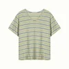 Полосатая футболка для женщин с коротким рукавом летом V-образным вырезом свободно свитер N553H 210607