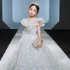 Flickans klänningar 2021 Lyxiga barn Tjejer Födelsedag Bröllopsfest Prinsessan Lång svans Klänning Kids Teens Elegant Modell Visa Piano Host