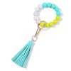 Keychain Tassel 구슬 스트링 체인 파티 선호 음식 등급 실리콘 구슬 브레이슬릿 여자 소녀 키 링 손목 스트랩 팔찌 키 체인 DB836