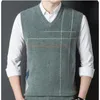 Men's Vests Winter Fit Type Collarless Casual Middle-aged Green Ordinary Wool Autumn Sweater