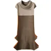 Geplooide jurk stiksels contrast kleur elastische slanke vrouwelijke vouw grote maat jurken zomeraankomsten 2D3923 210526