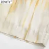 Zevity Women Vintage Color Match Tie Dyed Print Casual Straight Pants Femme Chic Elastic Waist Pocket Summer Long Trousers P1136 210603