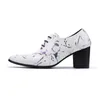 7cm High Heels Men's Shoes Lace-up Pointed Toe Genuine Leather Dress Shoes Men White High Heel Wedding/Party Footwear