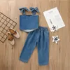 Belle été bébé fille Denim vêtements ensembles fronde Cowboy costume déchiré jean pantalon filles deux pièces ensemble enfants tenues