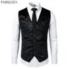 Steampunk Victorian Gothic Mens Costume Cosplay Gilet Giacca Gilet Petto con scollo a V Abito Gilet / Smoking Gilet 210923