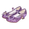 Moda Çocuk Yüksek Topuklu Prenses Kelebek-Düğüm Rhinestone Payetli Deri Ayakkabı Orta Büyük Kızlar Çocuklar Düğün Için