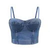 Denim Corset Crop Top Women Tank Summer Top Cropped Lady Clothes Sexy Camis Push Up Denim Bra Backless Bustier Party Club Vest 210709