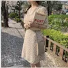 Fashion Korean Style Wild Slim Short Sleeve Jupe Femme Preppy Summer Dresses Vintage Simple Printed Floral Midi Dress 9596 210508