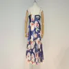 女性vネックノースリーブハイウエストヒットカラーミッドドレス女性夏のファッション服210520