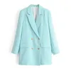 Moda Tasarımcısı Blazer Ceket kadın Kruvaze Metal Düğmeleri Blazers Mavi Ofis Giyim Suit Feminino 210430