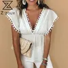 Vrouwen blouse v-hals mouwloze kanten top witte shirts holle backless sexy dames tops 3XL zomer 210513