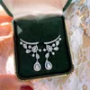 Luxury Crystal Full Stone Dangle Earrings Female Water Drop White Zircon For Women Wedding Jewelry Engagement & Chandelier