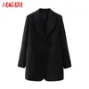 Donne Solid Blazer Blazer Coat vintage Collaggio tantilato Doppio petto Female Casual Chic Tops DA133 210416