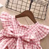 Filles Robes D'été Ouvert ack Mignon Arc Plaid Princesse Belle Bébé Enfants Vêtements 210515