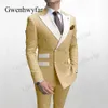 Gwenhwyfar Solid Navy Men Party Tuxedos Suits 2 Stuks Nieuwste Mix Kleur Witte revers Mannen Past Gold Buttons Fashion Style Suits X0909