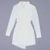 Sexy femmes robe élégante automne hiver moulante Blazer Club Mini fête blanc profond col en V à manches longues vêtements 210515