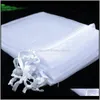 Pouches Packaging Display 15x20cm 100Pcs White Color Package Jewelry Large Dstring Pouches Organza Gift Bags For Weddin