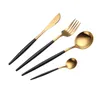 Bestick set kniv gaffel sked uppsättningar dinnerware silverware kök verktyg rostfritt stål middag svart guld bestick 4st / set cgy47