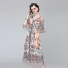 Mujeres diseñador de verano elegante vestido de estampado floral rosa túnica casual de fiesta femenina vintage v cuello bocanado vestidos vestidos 210525