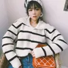 Jesień Zima Kobiety Sweter Koreański Hit Color Striped Causal Dzianiny Cardigan Z Długim Rękawem Odwróć Kołnierz Knitwear Outerwear 210514