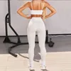Seamlwomen Yoga Set Workout Sportswear Gym Roupas Camisas Fitnbra Crop Top Alta Cintura Leggings Sport Sport Calças X0629