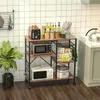 US сток для кухни шельфа микроволновая печь стойка с 6 крючками и 4 съемными стоп-колесами, подходит для кухни / домашнего офиса / ванная комната A21 A40