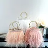 Kvinnor PU Party Colorful Feather Day Clutches Chains Tassel Tote Luxury Bucket Evening Bag For Wedding Kvinnlig Pälshandväska Q0706554581