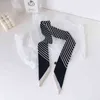 Luna&Dolphin French Twill Silk Skinny Scarf 95x5cm Chiffon Black White Striped Print Headband Bag Ribbon Neckerchief Wrist Towel Y1108