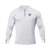 Muscleguys Poloshirt Herren Langarm Reißverschluss Umdrehkragen Slim Fit Atmungsaktive Gym Kleidung Bodybuilding Fitness Poloshirt 210421