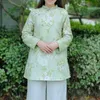 Johnature Womans Китайский стиль печати Цветочные Parkas стоят с длинным рукавом осень зима хлопок льняные теплые женщины винтажные Parkas 210521